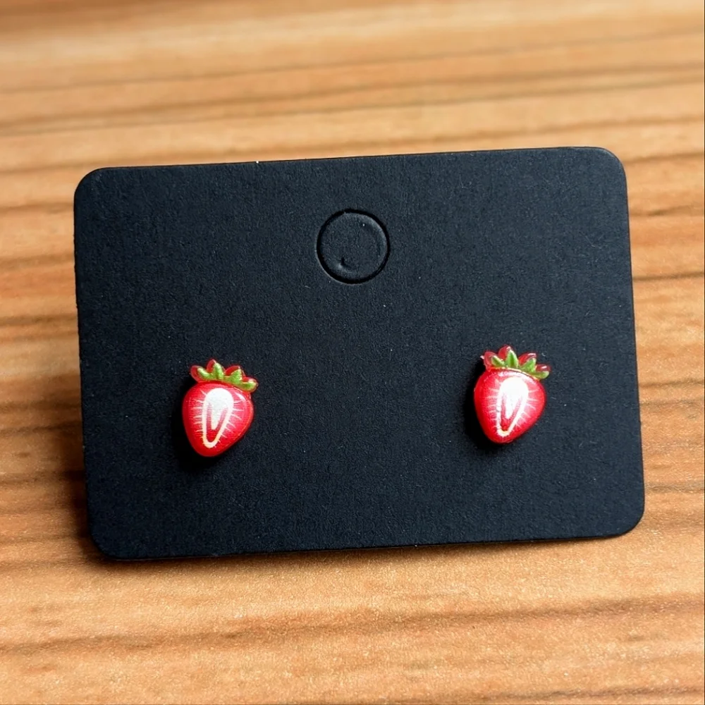 Mini Strawberry Slice Red White Gold Acrylic Fruit Stud Earrings Gift